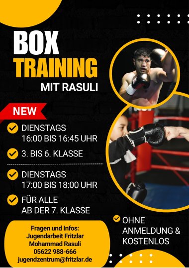 Plakat Boxtraining mit Rasuli